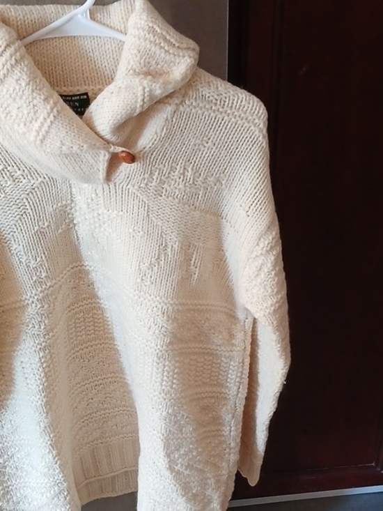 Sweaters - Cream Textured Cowl-Neck Sweater with Button Detail